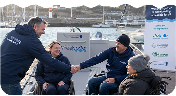Partners Card Image: BoatHub team members meeting with community partners on a boat.